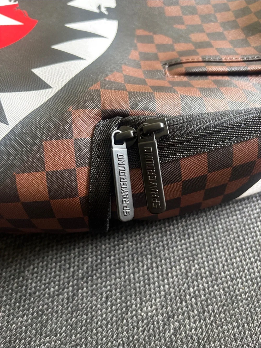 Sprayground Black, Brown & Red Checker Shark-Graphic Backpack